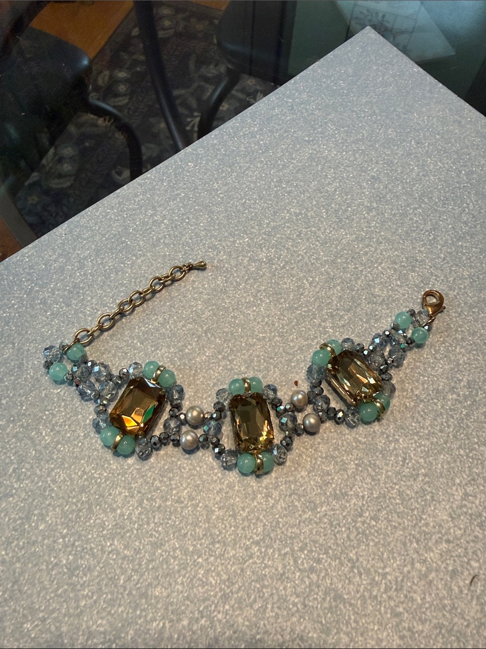 Vintage Teal and champagne stone bracelet.
